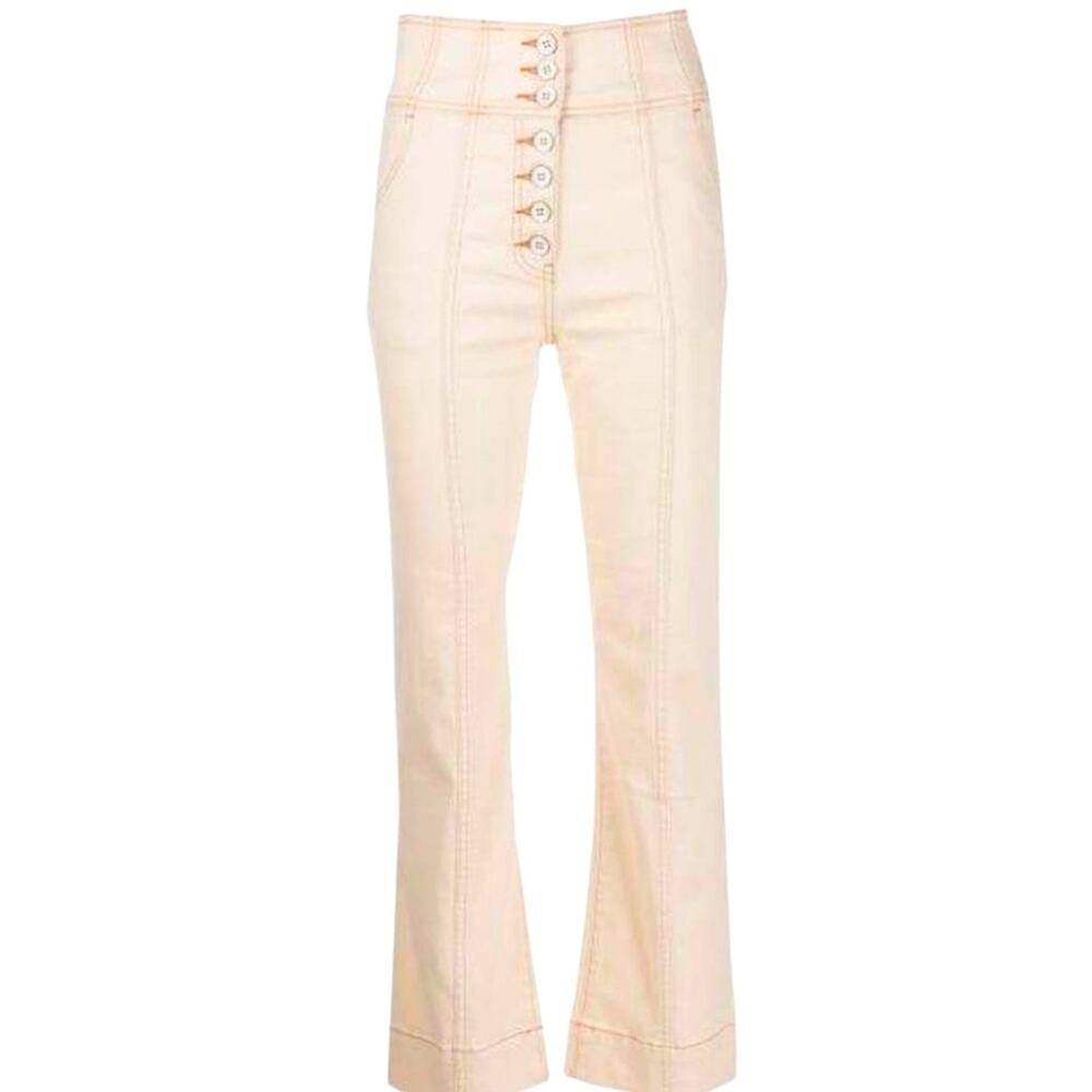 Ulla Johnson “Ellis” Jean, High Waist Cropped Flared Button Front Ecru 25